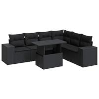 7-delige Loungeset met kussens poly rattan zwart - thumbnail
