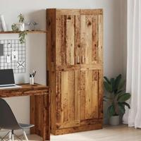 Hoge kast 82,5x30,5x185 cm bewerkt hout oud houtkleurig - thumbnail