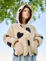 Sherpa vest met capuchon en bloemenprint voor meisjes ecru - thumbnail