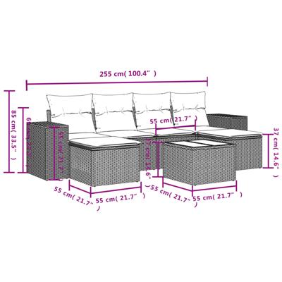 6-delige Loungeset met kussens poly rattan beige