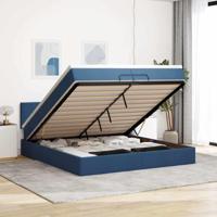 Ottoman bed met matrassen en LED's 200x200cm stof blauw - thumbnail