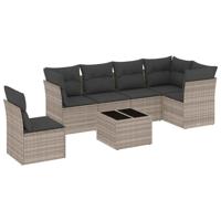 6-delige Loungeset met kussens poly rattan lichtgrijs - thumbnail