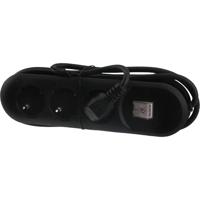 stekkerdoos - 3 aansluitingen - randaarde - aan/uit schakelaar - 1.5 meter - zwart - thumbnail