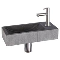 Fonteinset Differnz Ribble Natuursteen 38x18x8 cm Zwart Met Rechte Kraan Mat Chroom Differnz - thumbnail