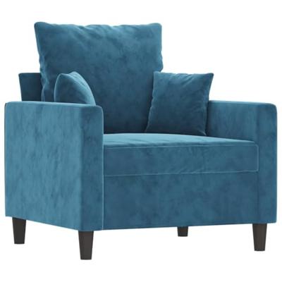 Fauteuil met voetenbank 60 cm fluweel blauw