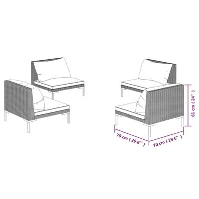 4-delige Loungeset met kussens poly rattan donkergrijs - thumbnail