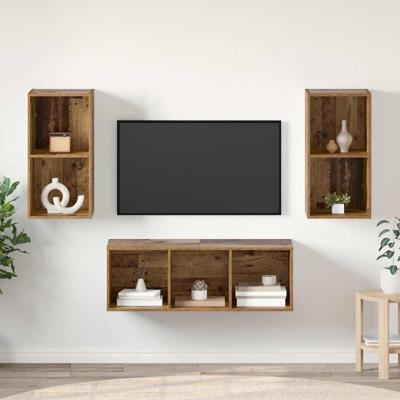 TV-kast set 3 pcs Oud hout 37 x 37 x 107 cm Bewerkt hout