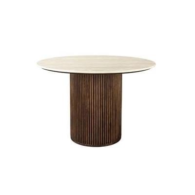 Dutchbone Ronde Eettafel 'Arda' Walnoot en travertin, 115cm