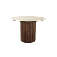 Dutchbone Ronde Eettafel 'Arda' Walnoot en travertin, 115cm - thumbnail