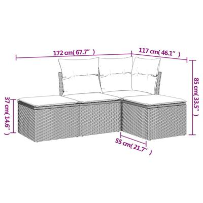4-delige Loungeset met kussens poly rattan beige - thumbnail
