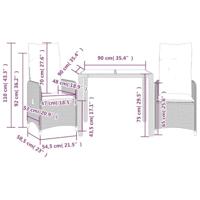 3-delige Bistroset met kussens poly rattan bruin - thumbnail