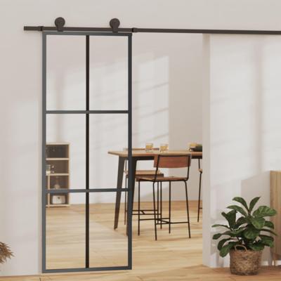 VidaXL Schuifdeur met beslag 76x205 cm aluminium en esg-glas