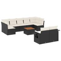 10-delige Loungeset met kussens poly rattan zwart - thumbnail