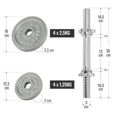 Dumbellset 20 kg Gietijzer - 30 mm