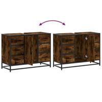 Wastafelkast 80x33x60 cm bewerkt hout gerookt eikenkleurig - thumbnail