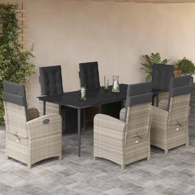 7-delige Tuinset met kussens poly rattan grijs