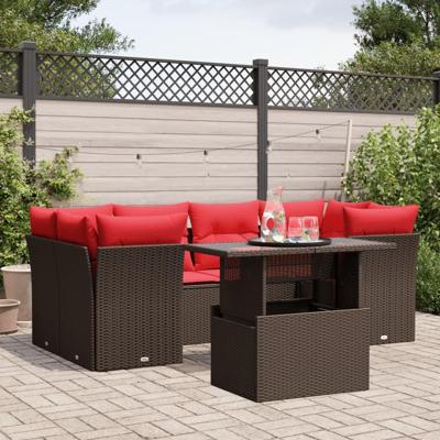 7-delige tuinbankset met kussens, bruin polyrotan
