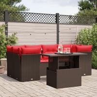 7-delige tuinbankset met kussens, bruin polyrotan - thumbnail
