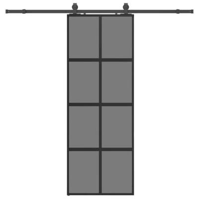 Schuifdeur met beslagset 76x205 cm gehard glas zwart