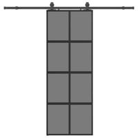 Schuifdeur met beslagset 76x205 cm gehard glas zwart - thumbnail