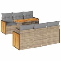 7-delige Loungeset met kussens poly rattan acacia beige - thumbnail