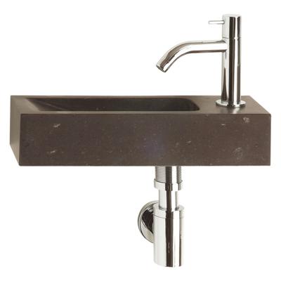 Differnz Luxor fonteinset natuursteen zwart kraan gebogen chroom 38 x 14 x 8 cm