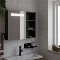Badkamerkast met spiegel en LED 60x13x52 cm zwart - thumbnail