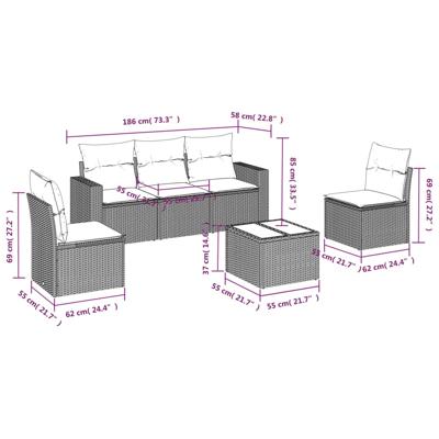 5-delige Loungeset met kussens poly rattan grijs