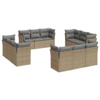 13-delige Loungeset met kussens poly rattan beige - thumbnail