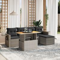 6-delige Loungeset met kussens poly rattan grijs - thumbnail