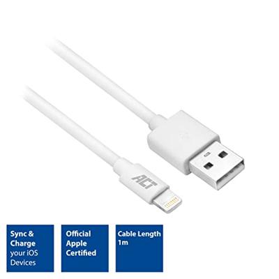 ACT USB 2.0 laad- en datakabel A male - Lightning male 1 meter