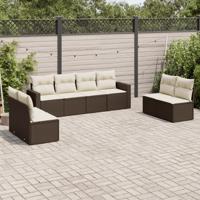 8-delige Loungeset met kussens poly rattan bruin - thumbnail