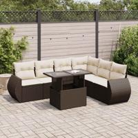7-delige Loungeset met kussens poly rattan bruin - thumbnail