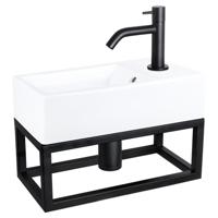 Differnz Force fonteinset - 40x22x11.5cm - Rechthoek - 1 kraangat - Gebogen matte zwarte kraan - met zwart frame - Keramiek Wit 38.401.56 - thumbnail