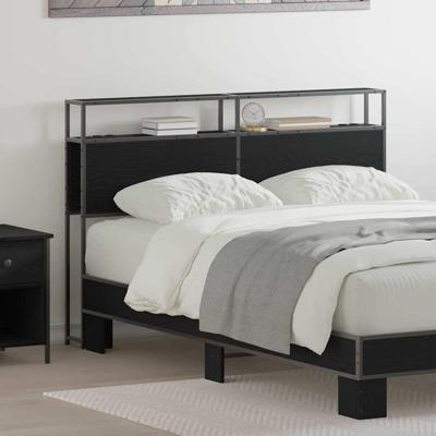 Opberghoofdbord met plank Zwart eiken 150 cm Bewerkt hout