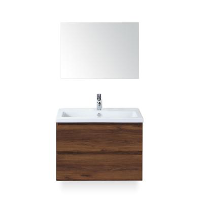 Vogue Badmeubelset 80 cm - Greeplijst in kleur - Walnoot - Keramische Wastafel Wit 1 kraangat - met Spiegel