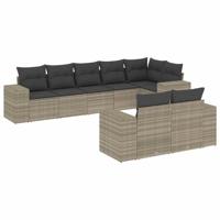 8-delige Loungeset met kussens poly rattan lichtgrijs - thumbnail