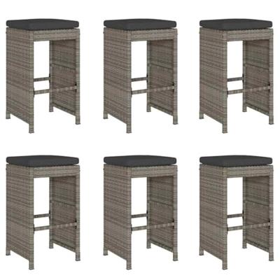 Tuinbarkrukken met kussens 6 st poly rattan grijs