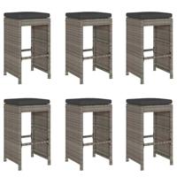 Tuinbarkrukken met kussens 6 st poly rattan grijs - thumbnail