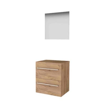 Basic-Line Ultimate 46 Badkamermeubelset - 60 x 46 cm - Met Grepen - 2 Lades - Wastafelblad - Spiegel met Indirecte LED Verlichting - Whisky Oak