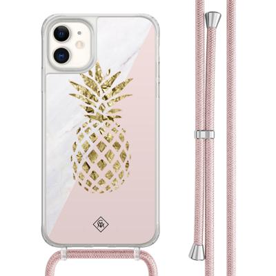iPhone 11 hoesje met rosegoud koord - Ananas