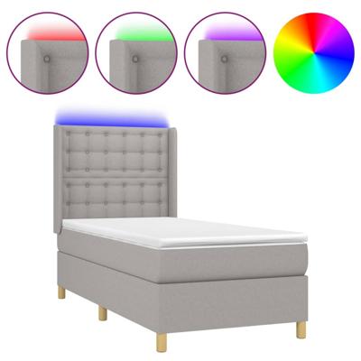 Boxspring met matras en LED stof lichtgrijs 90x190 cm