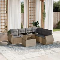 7-delige Loungeset met kussens poly rattan beige - thumbnail