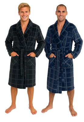 Heren badjas ruit - fleece badjas met sjaalkraag - 2 kleuren-l-antraciet