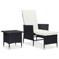 2-delige Loungeset met kussens poly rattan zwart - thumbnail
