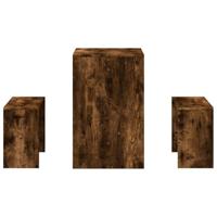 3-delige Eettafel en bankenset bewerkt hout gerookt eikenkleur - thumbnail