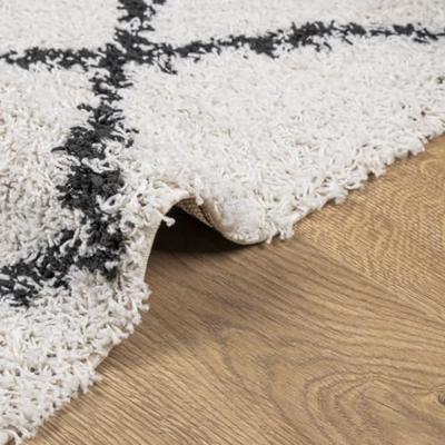 Vloerkleed PAMPLONA shaggy hoogpolig 120x120 cm crème en zwart - thumbnail