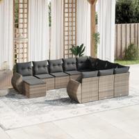 11-delige Loungeset met kussens poly rattan grijs - thumbnail