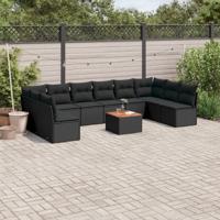 11-delige Loungeset met kussens poly rattan zwart - thumbnail