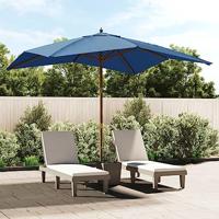 VidaXL Parasol met houten paal 300x300x273 cm azuurblauw - thumbnail